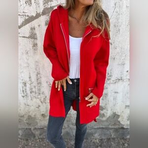 Full Size Zip-Up Drop Shoulder Longline Hooded Jacket